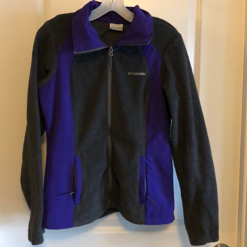 Columbia Fleece Zip-Up Fleece in Grey and Purple Size Medium